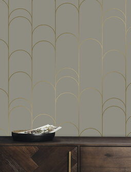 KEK Golden Lines wallpaper taupe/gold (2 sheets) MW-070 (Met Gratis Lijm)