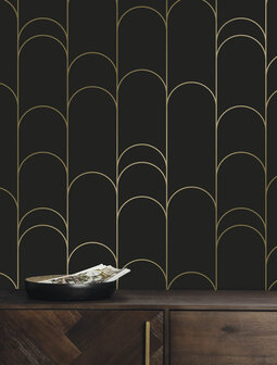 KEK Golden Lines wallpaper black/gold (2 sheets) MW-071 (Met Gratis Lijm)