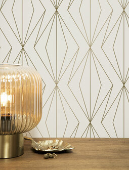 KEK Golden Lines wallpaper off-white/gold (2 sheets) MW-072 (Met Gratis Lijm)