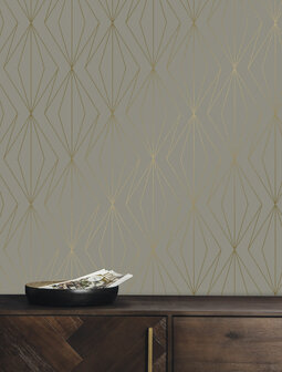 KEK Golden Lines wallpaper taupe/gold (2 sheets) MW-075 (Met Gratis Lijm)