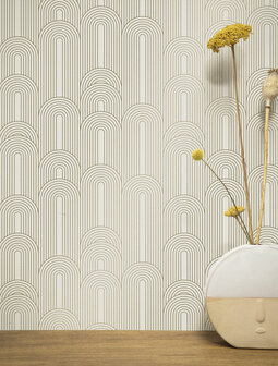 KEK Golden Lines wallpaper off-white/gold (2 sheets) MW-077 (Met Gratis Lijm)