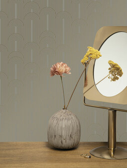 KEK Golden Lines wallpaper taupe/gold (2 sheets) MW-080 (Met Gratis Lijm)