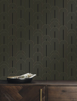 KEK Golden Lines wallpaper black/gold (2 sheets) MW-081 (Met Gratis Lijm)