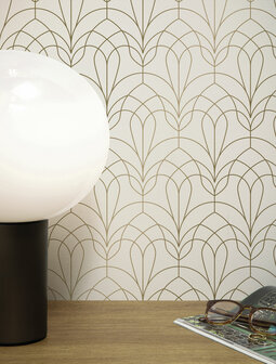 KEK Golden Lines wallpaper off-white/gold (2 sheets) MW-082 (Met Gratis Lijm)