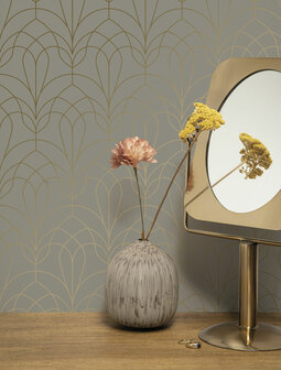 KEK Golden Lines wallpaper taupe/gold (2 sheets) MW-085 (Met Gratis Lijm)