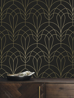 KEK Golden Lines wallpaper black/gold (2 sheets) MW-086 (Met Gratis Lijm)