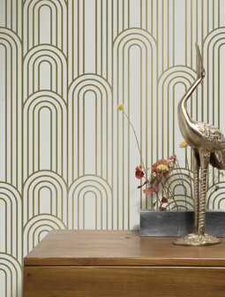 KEK Golden Lines wallpaper sand/gold (2 sheets) MW-088 (Met Gratis Lijm)