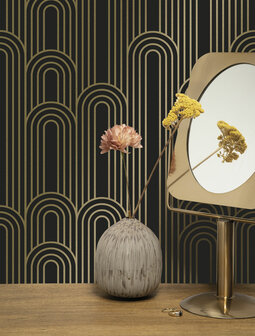 KEK Golden Lines wallpaper black/gold (2 sheets) MW-091 (Met Gratis Lijm)