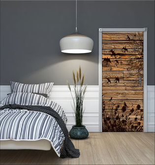 Meadow on Wood Planks Deurposter Fotobehang 3487VET