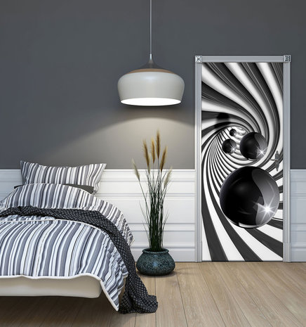 3D Black and White Tunnel Deurposter Fotobehang 3065VET