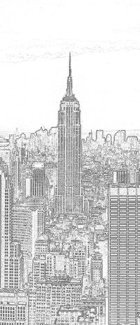 Black and White Sketch of City Deurposter Fotobehang 10688VET